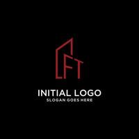 FT initial monogram with building logo design vector