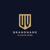 UV monogram initials logo design with shield icon vector