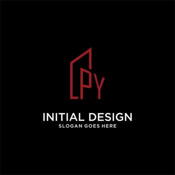 PY initial monogram with building logo design vector