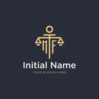 MF initial monogram logo with scale and pillar style design vector