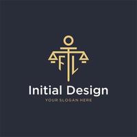 FL initial monogram logo with scale and pillar style design vector