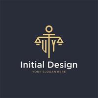 UY initial monogram logo with scale and pillar style design vector