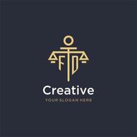 FD initial monogram logo with scale and pillar style design vector