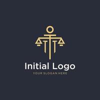 TT initial monogram logo with scale and pillar style design vector