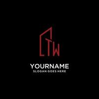 TW initial monogram with building logo design vector
