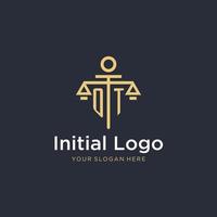 OT initial monogram logo with scale and pillar style design vector