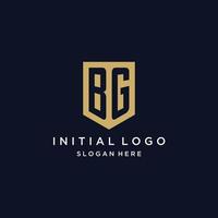 BG monogram initials logo design with shield icon vector