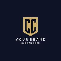 CC monogram initials logo design with shield icon vector