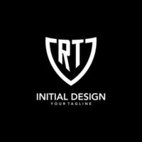 logotipo inicial del monograma rt con un diseño de icono de escudo limpio y moderno vector