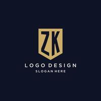 diseño de logotipo de iniciales de monograma zk con icono de escudo vector