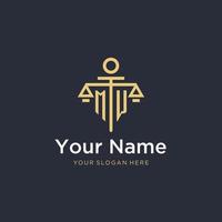 MW initial monogram logo with scale and pillar style design vector