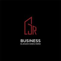 JR initial monogram with building logo design vector