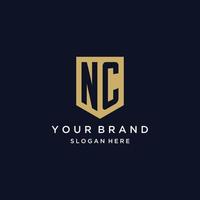 NC monogram initials logo design with shield icon vector