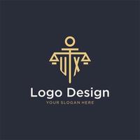UX initial monogram logo with scale and pillar style design vector