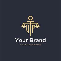 UP initial monogram logo with scale and pillar style design vector