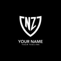 NZ monogram initial logo with clean modern shield icon design vector