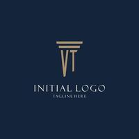 VT initial monogram logo for law office, lawyer, advocate with pillar style vector