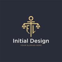 EL initial monogram logo with scale and pillar style design vector