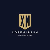 XM monogram initials logo design with shield icon vector