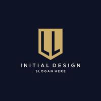 LL monogram initials logo design with shield icon vector