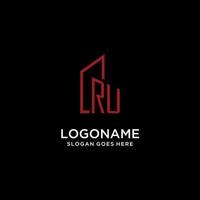 RU initial monogram with building logo design vector