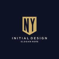 diseño de logotipo de iniciales de monograma de ny con icono de escudo vector