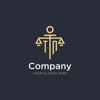 TN initial monogram logo with scale and pillar style design vector