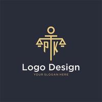PK initial monogram logo with scale and pillar style design vector