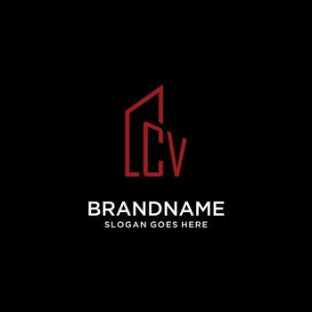 CV initial monogram with building logo design vector