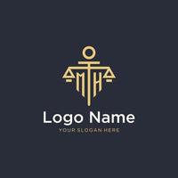 MH initial monogram logo with scale and pillar style design vector
