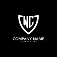 WC monogram initial logo with clean modern shield icon design vector