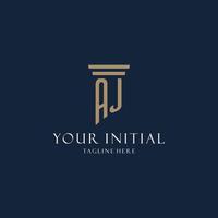AJ initial monogram logo for law office, lawyer, advocate with pillar style vector