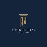 AW initial monogram logo for law office, lawyer, advocate with pillar style vector