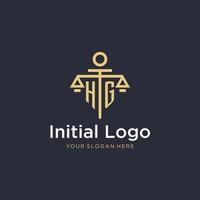 HG initial monogram logo with scale and pillar style design vector