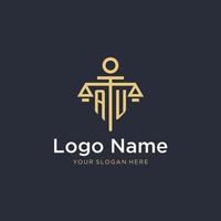 AU initial monogram logo with scale and pillar style design vector