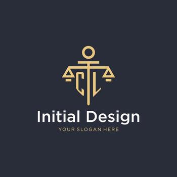 CL initial monogram logo with scale and pillar style design vector