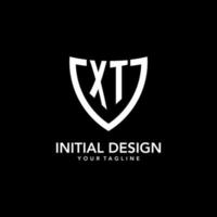XT monogram initial logo with clean modern shield icon design vector