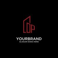 OP initial monogram with building logo design vector