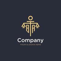 BA initial monogram logo with scale and pillar style design vector