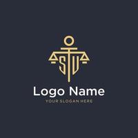 SU initial monogram logo with scale and pillar style design vector