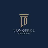 LO initial monogram logo for law office, lawyer, advocate with pillar style vector