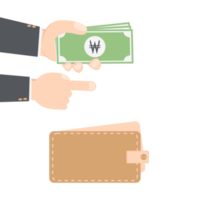 bussinesman hand holding money for saving in purse wallet png