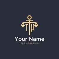 TW initial monogram logo with scale and pillar style design vector