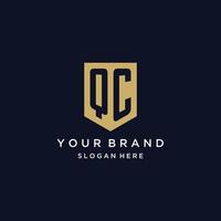 QC monogram initials logo design with shield icon vector