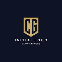 CG monogram initials logo design with shield icon vector