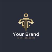 QC initial monogram logo with scale and pillar style design vector