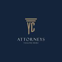 YC initial monogram logo for law office, lawyer, advocate with pillar style vector