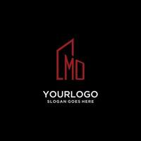 MO initial monogram with building logo design vector