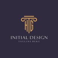 HG monogram initials design for law firm, lawyer, law office with pillar style vector