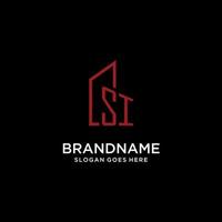 SI initial monogram with building logo design vector